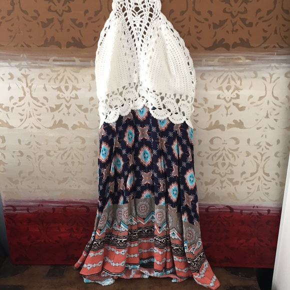 Kiss The Sky Crochet Top Print Festival Dress - Picture 3 of 8